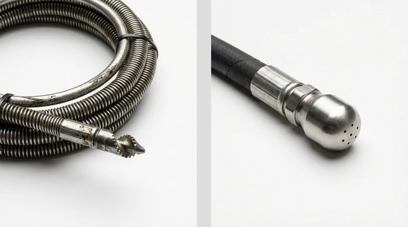 Drain snake cable and hydro jetting nozzle used for drain cleaning in Independence, KY
